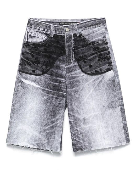 ANDERSSON BELL Gray Lace-Panels Denim Shorts