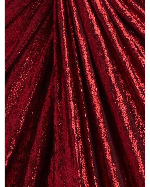 Tadashi Shoji Red Draped Twist-Front Long-Sleeve Gown