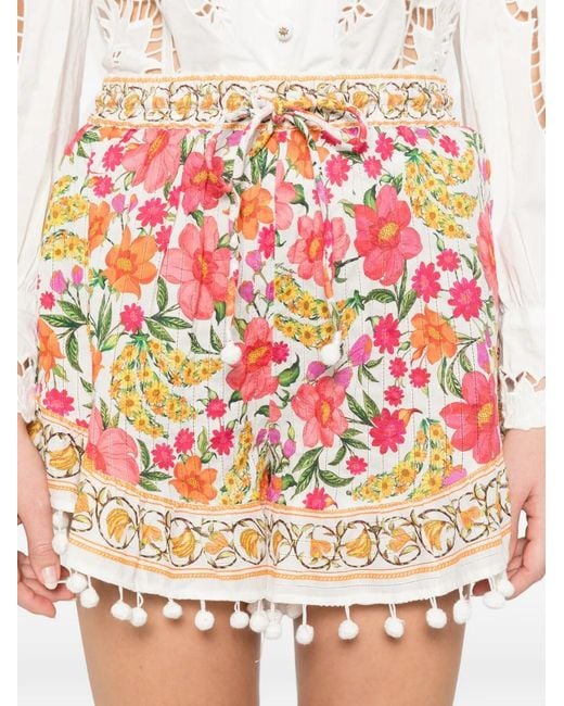 Floral-print pom-pom shorts Farm Rio de color Red