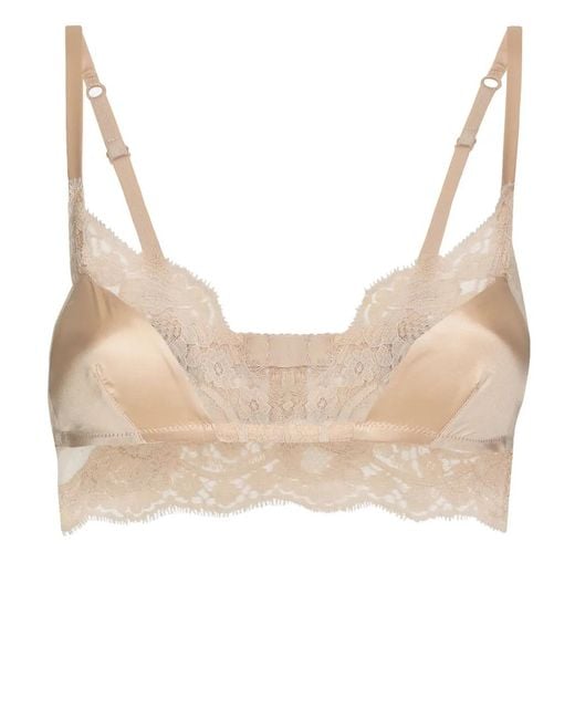 Dolce & Gabbana Natural Lace-Trim Satin Bralette