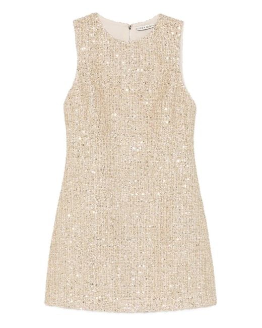 Alice + Olivia Natural Detail-Embellished Sleeveless Mini Dress