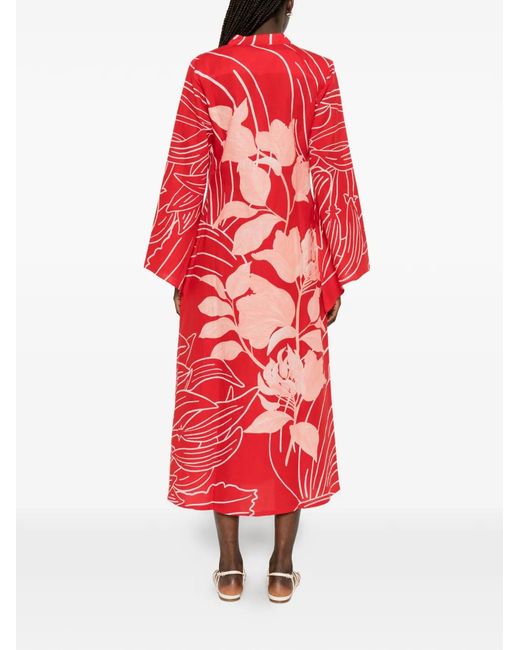 VERANDAH Red Wild Tulip Floral-Print Long-Sleeve Midi Dress