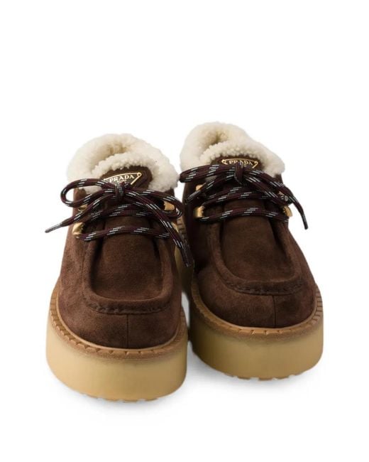 Prada Brown Shearling Lined Suede Booties