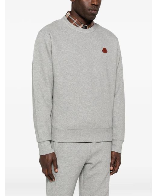 Moncler Gray Embossed-Patch Cotton-Blend Sweatshirt for men
