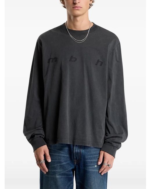 M I S B H V Gray Logo-Print Long-Sleeved T-Shirt