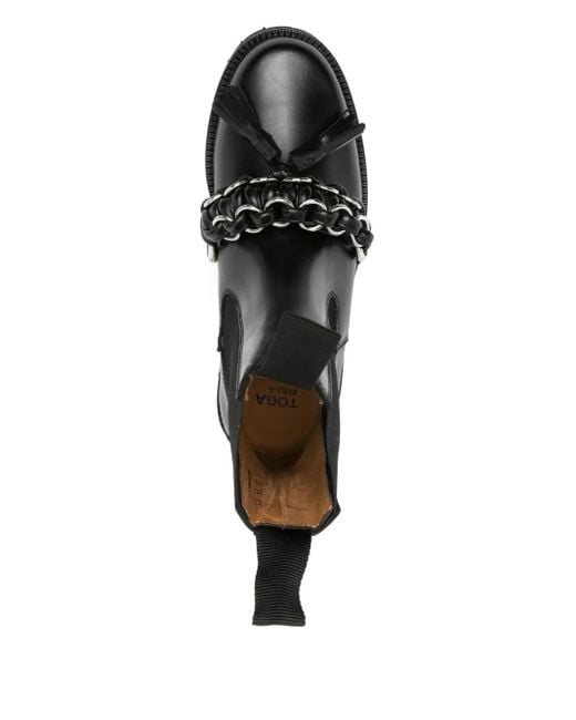 Toga Black Chain-Tassel Chelsea Boots