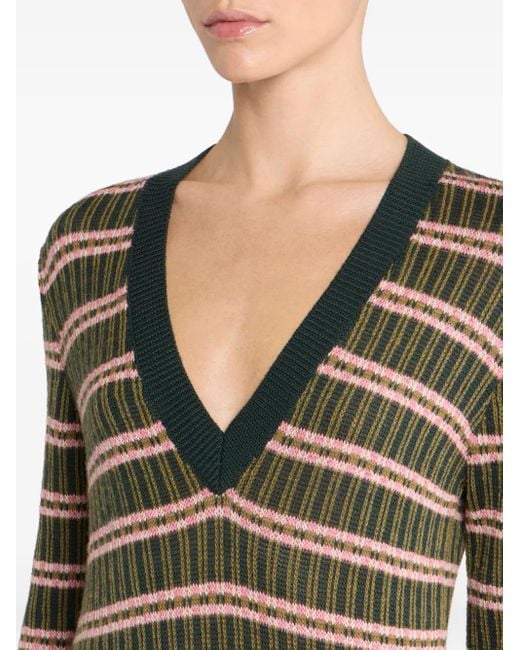 Pull Rayé À Col V Etro en coloris Green