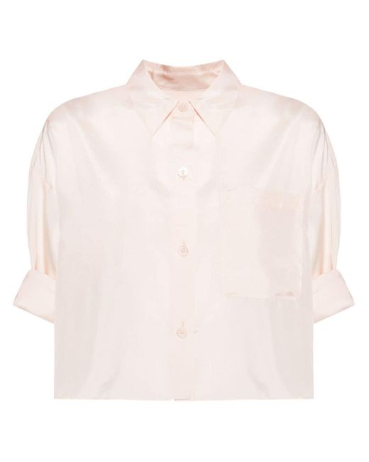 Twp Pink Folded-sleeve Cropped Silk Shirt