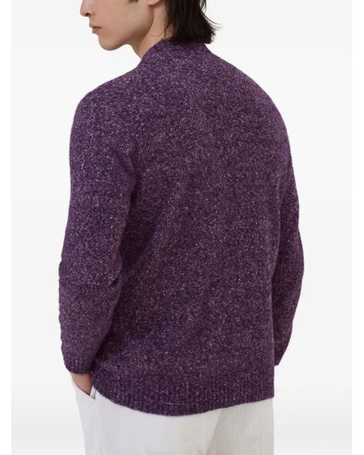 Brunello Cucinelli Purple V-Neck Cardigan for men