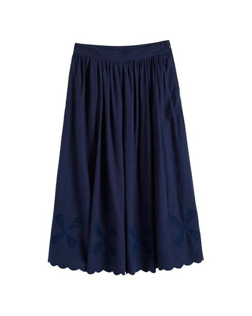 Chinti & Parker Blue Broderie Scalloped Midi Skirt