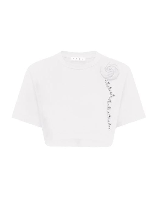 Camiseta corta con detalles de cristales Area de color White
