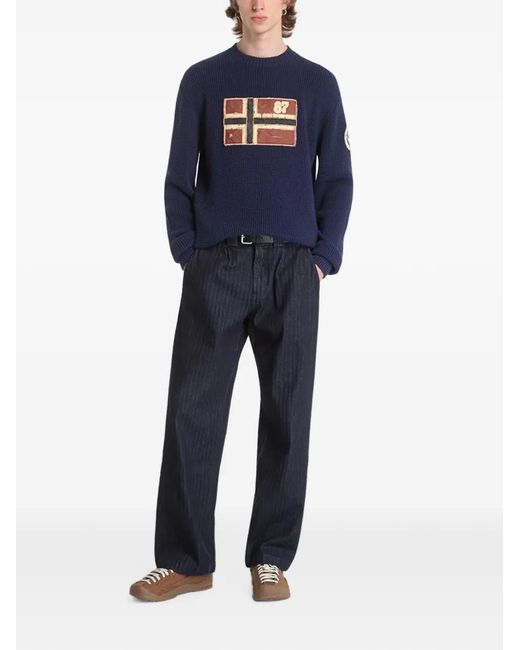 Napapijri Blue Archive Flag-Patch Sweater for men