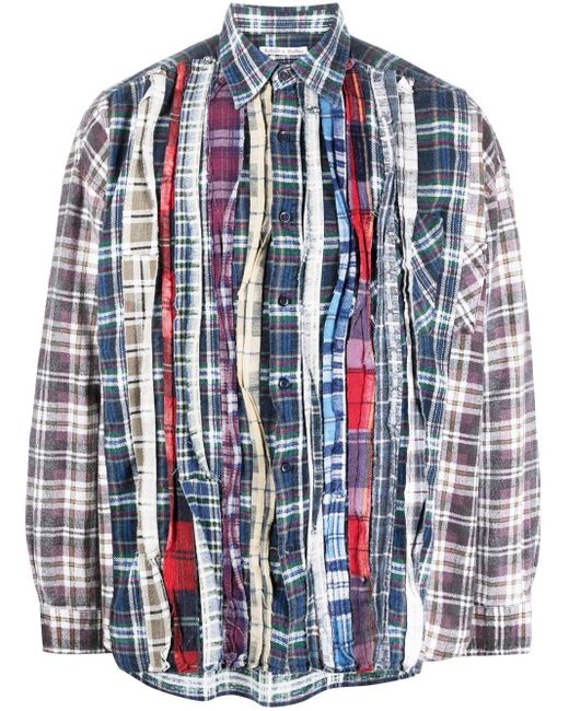 Needles Blue Patchwork-design Plaid-check Shirt for men