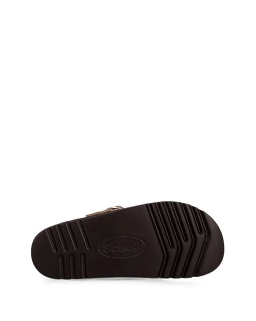 Scholl Brown Studded Buckled Slides
