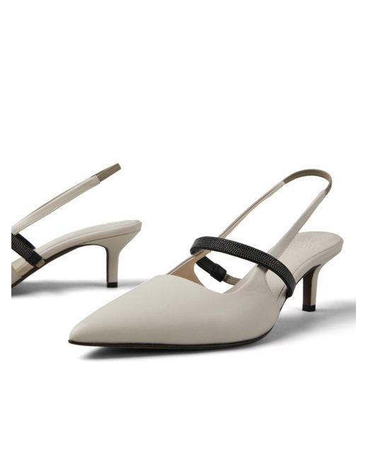 Brunello Cucinelli White Pointed Leather Pumps