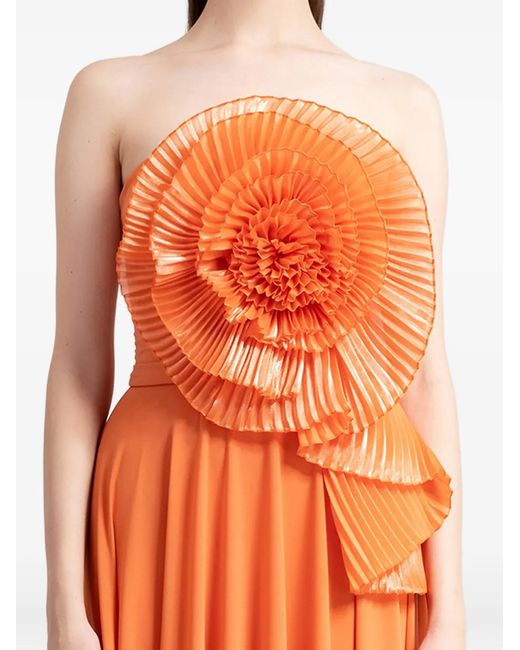 Gemy Maalouf Orange Strapless Floral-Appliqué Dress