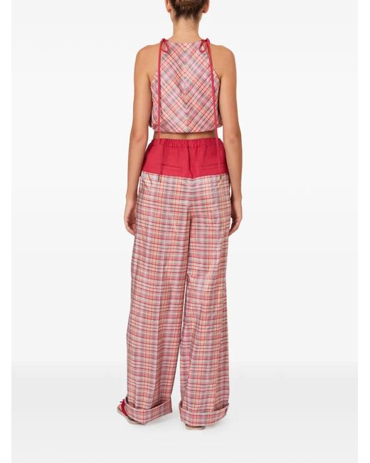 Rosie Assoulin Pink Plaid-Pattern Trousers
