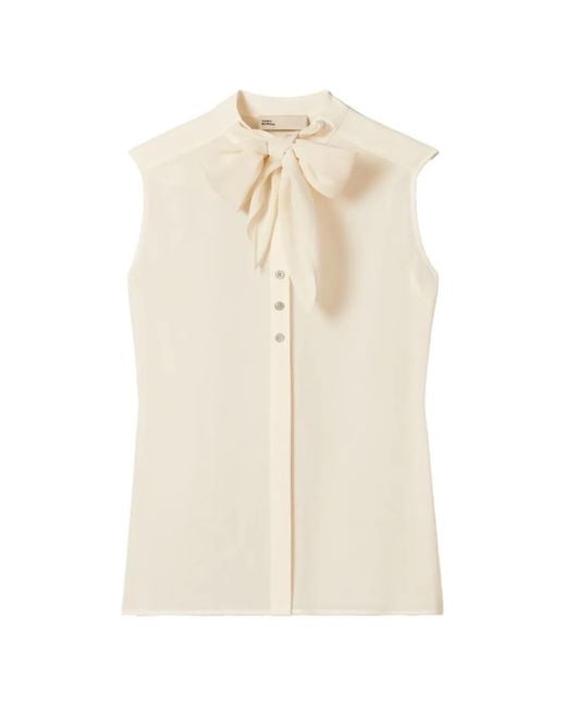 Tory Burch White Sleeveless Bow Blouse