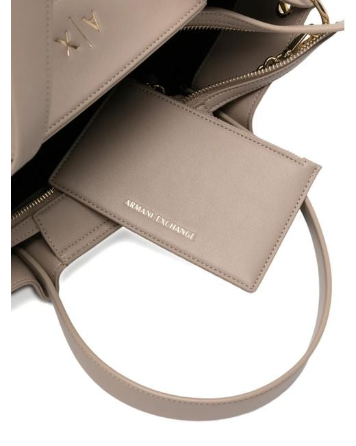 ARMANI EXCHANGE Natural Monogram-Embossed Leather Tote Bag
