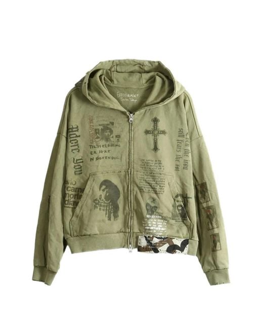 SAITOS Green Ghost Image Distressed Hoodie