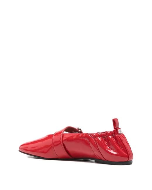 Ganni Red Ballerines À Boucle