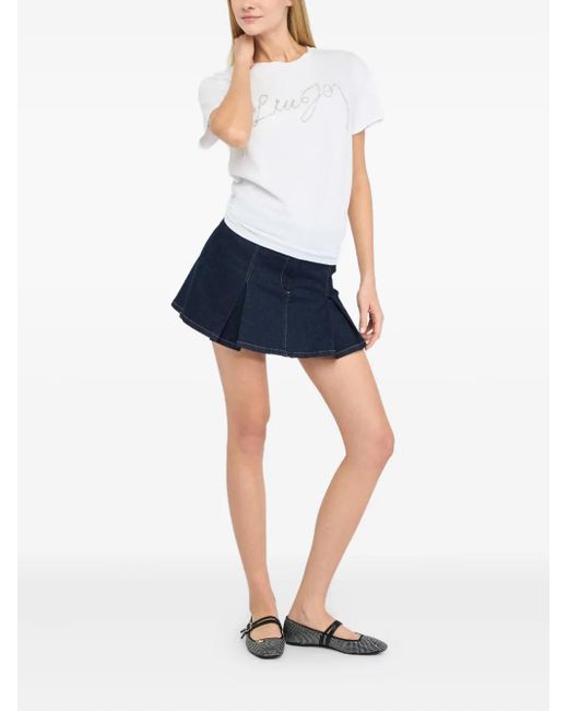 Liu Jo White Rhinestone-Embellished Crew-Neck T-Shirt