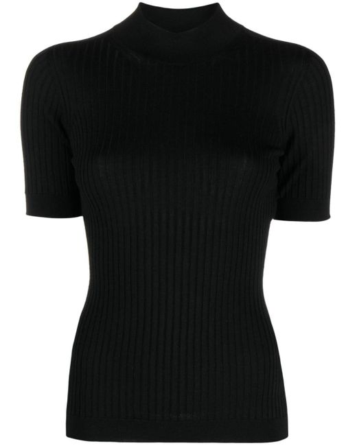 Versace Black Ribbed-knit Wool Top