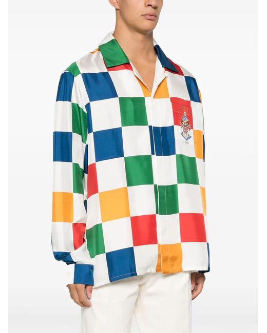 Casablanca Green Checkerboard-Print Silk Shirt