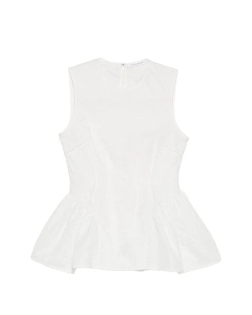 CECILIE BAHNSEN White Eira Matelassé Peplum Top