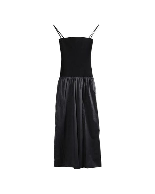 Amomento Black Gathered-Skirt Spaghetti-Strap Dress