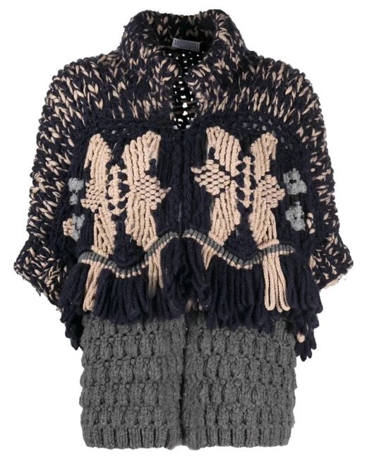 Brunello Cucinelli Black Drop-Shoulder Cashmere Cardigan