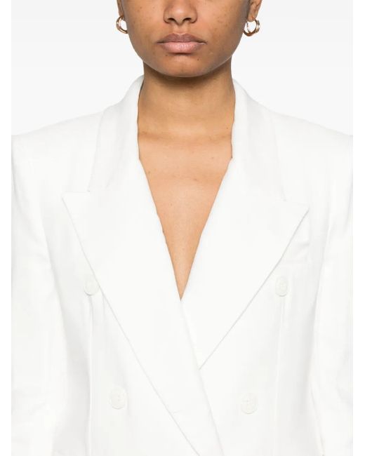 Elisabetta Franchi White Linen Blend Double-Breasted Jacket