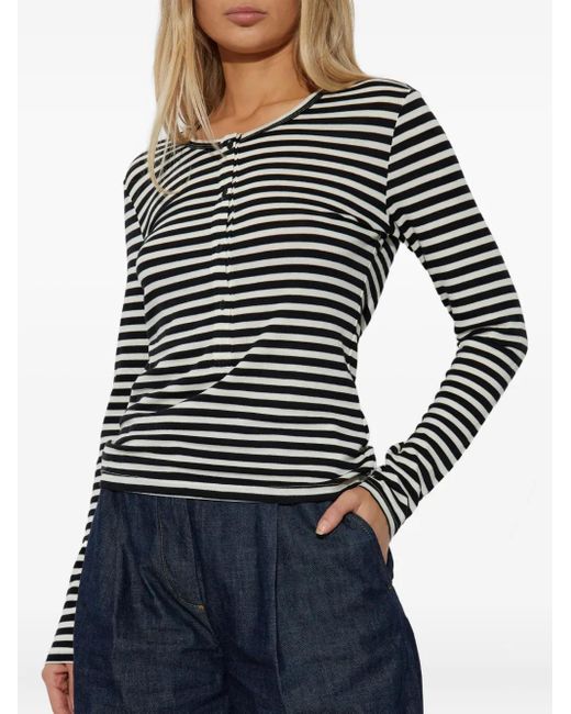Munthe Black Striped Button-Front Long-Sleeved T-Shirt