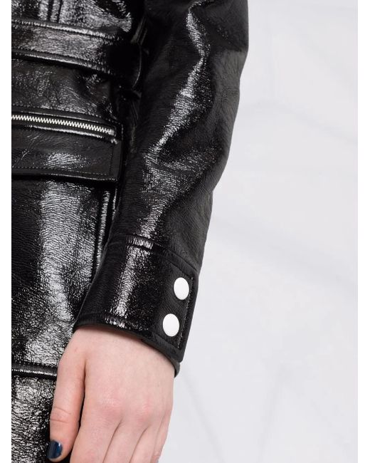 Courreges Black Logo-Print Lacquered-Effect Trench Coat