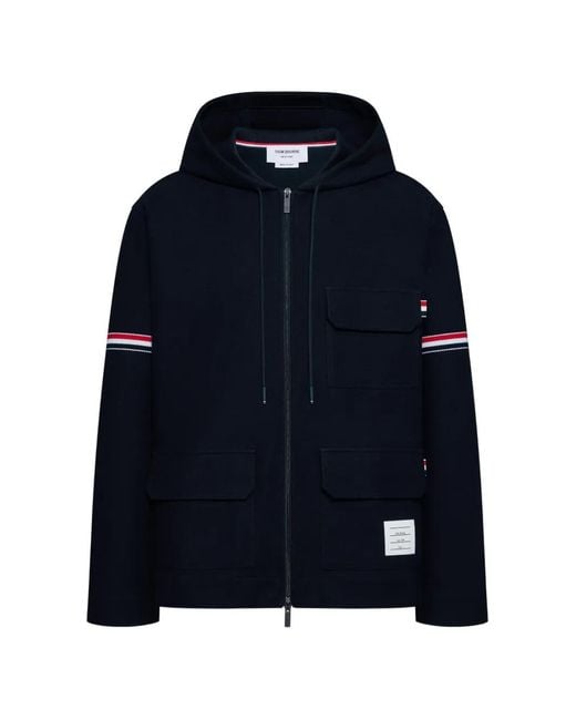 Thom Browne Blue Stripe-Detail Hooded Jacket for men