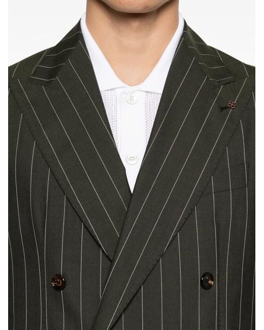 Tagliatore Green Pinstripe Double-Breasted Suit for men