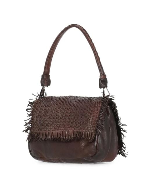 Reptile's House Brown Anfora Braided Fringed Tote Bag