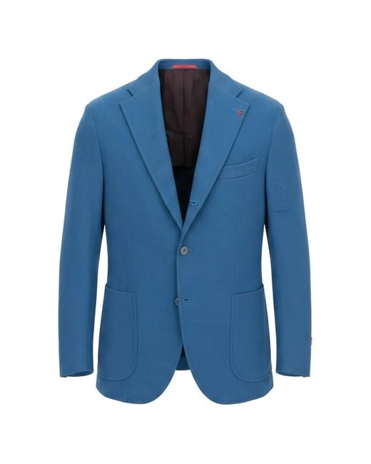 Isaia Blue Single-Breasted Notch-Lapel Blazer for men