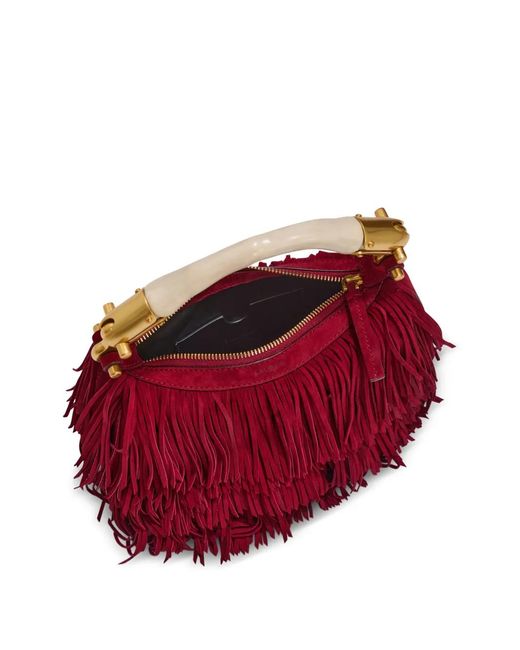 Balmain Red Mini Ebene Fringes Leather Shoulder Bag