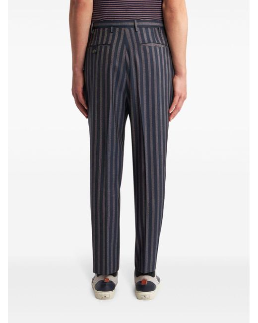 Etro Blue Striped Belted Trousers for men