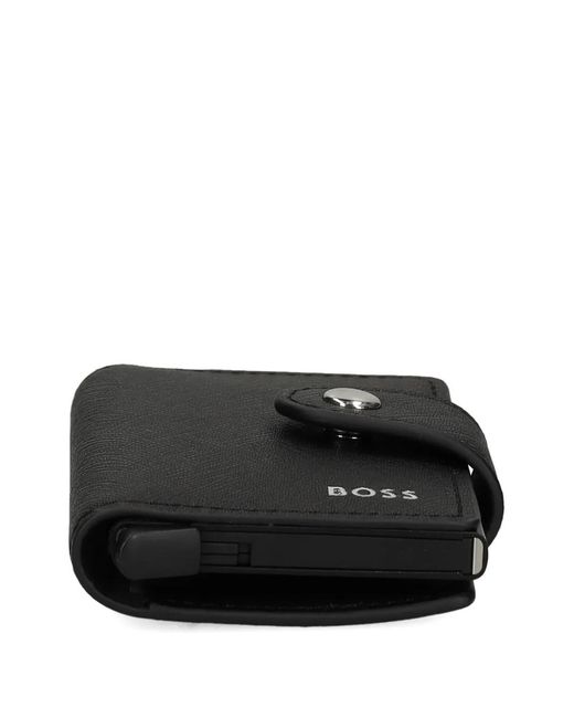 Boss Black Snap-Button Leather Wallet for men