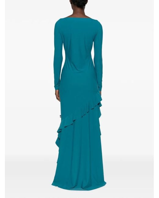 Love Moschino Blue Ruffled Long-Sleeve Asymmetric Dress