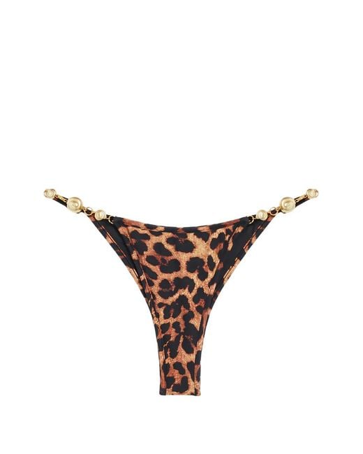 Reina Olga Natural Splash Leopard-Print Embellished Bikini Bottoms