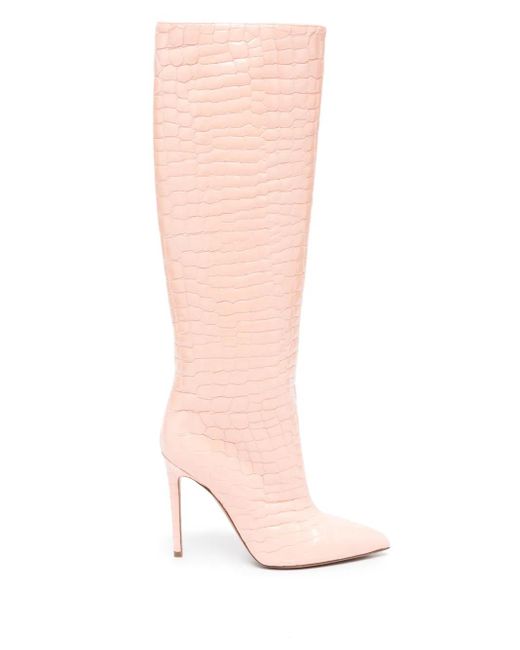 Paris Texas Pink 120Mm Crocodile-Embossed Leather Boots