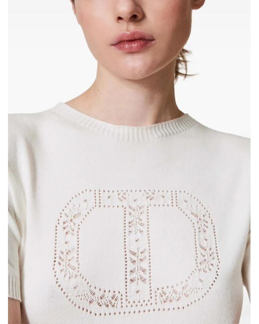 Twinset White Oval T-Perforated T-Shirt