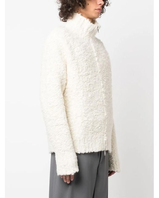 Jil Sander White High-Neck Zip-Up Shearling Jacket for men