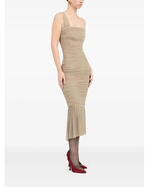 Roberto Cavalli Natural Ruffled One-Shoulder Midi Dress
