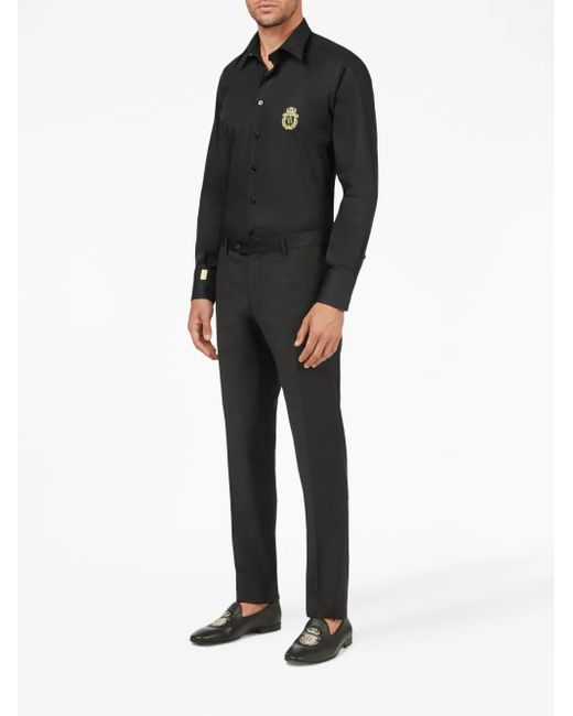 Billionaire Black Gordon Crest-Embroidered Poplin Shirt for men