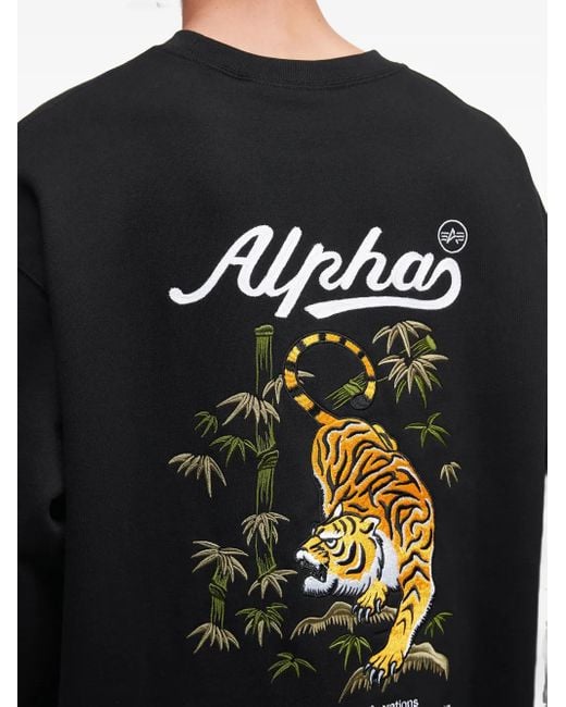 Alpha Industries Black Tiger-Print Crew-Neck Sweatshirt for men
