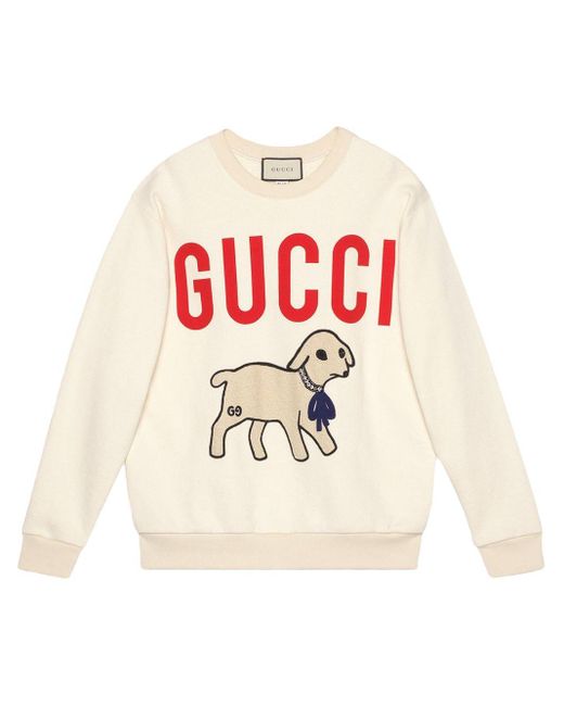 Gucci White Lamb Patch Oversized Sweatshirt